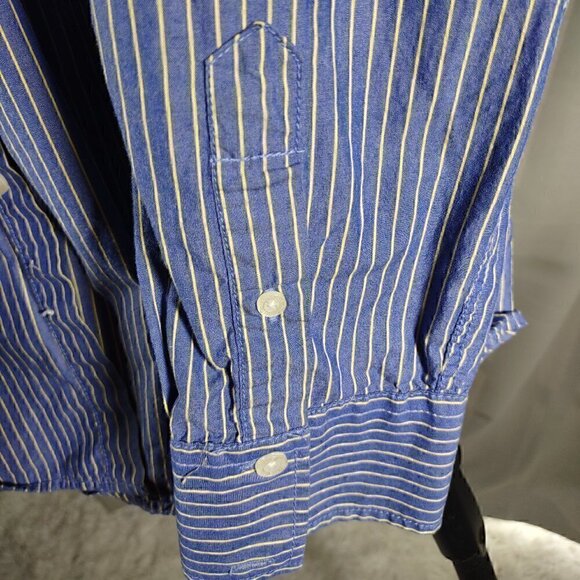 Aeropostale Men's 100% Cotton Blue With Yellow Stripes Dress Shirt Size Large - Picture 4 of 8